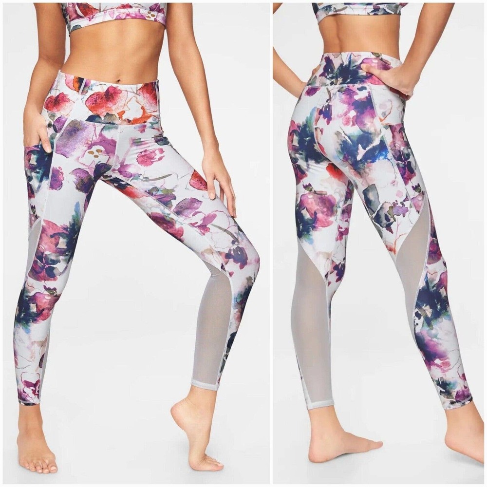 Athleta Purple Floral Mudra 7/8 Tights Women's Sz Small #325530